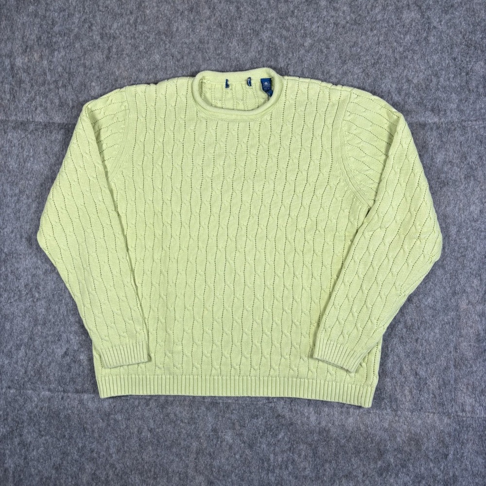 Vintage‎ Roll Neck Sweater Women's Large Cable Knit Lime Green Australian Cotton